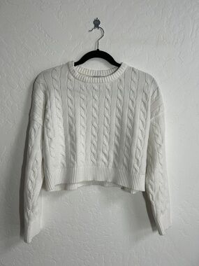 Women's Soft Cable Knit Crop Sweater - White